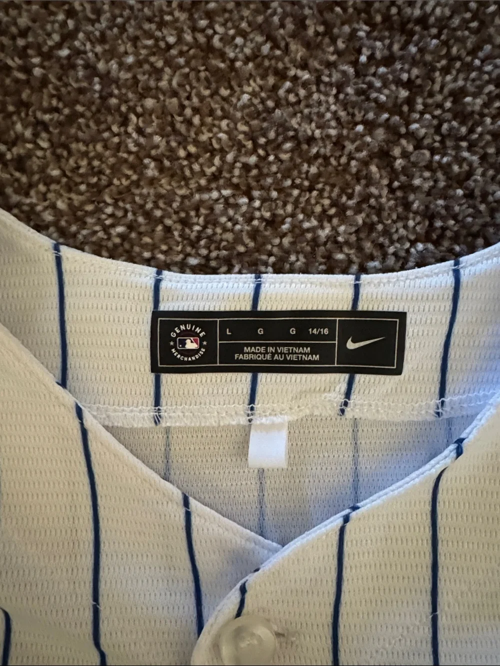 Nike White and Blue Pinstripe Baseball Jersey with Red Accent- Cubs - Picture 2 of 6